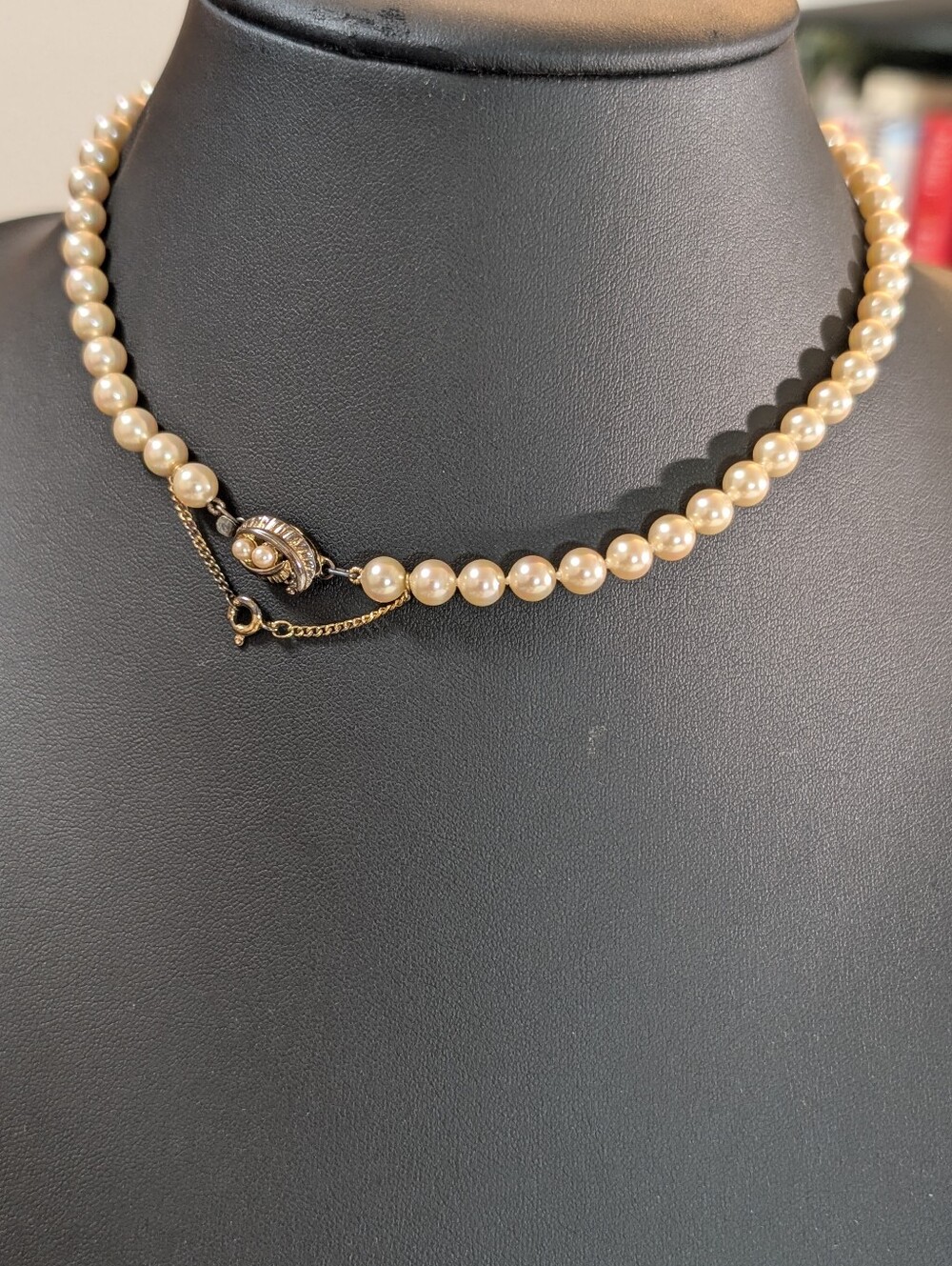 Vintage German Faux Pearl Necklace • Signed JKa 925 Sterling Clasp/ Safety Chain